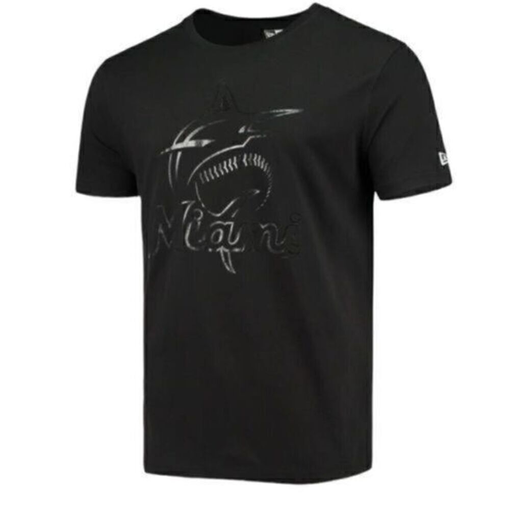 New Era Miami Marlins Jersey Tee Shirt Black Large